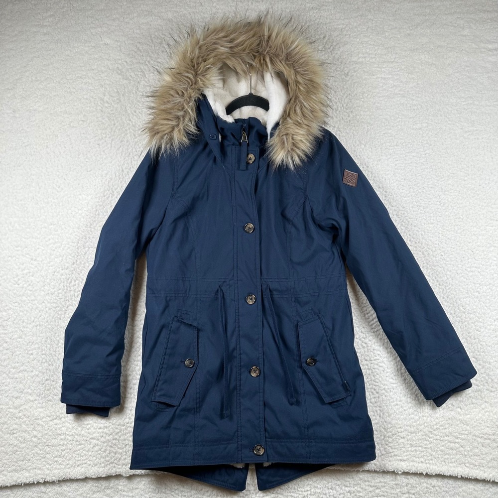 Hollister Heritage Collection Womens Parka M Jacket Faux Fur Lined Hooded Blue